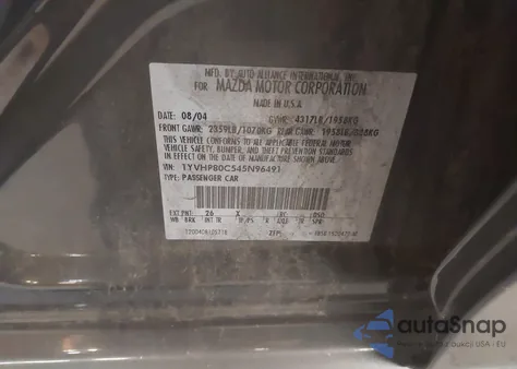 2004 Mazda Mazda6 I from USA, damaged, VIN 1YVHP80C545N96491